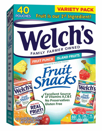 Product image of Welch's Fruit Snacks Fruit Punch and Island Fruits Variety Pack Gluten Free Single Serve Bags 0.9 oz 40 ct