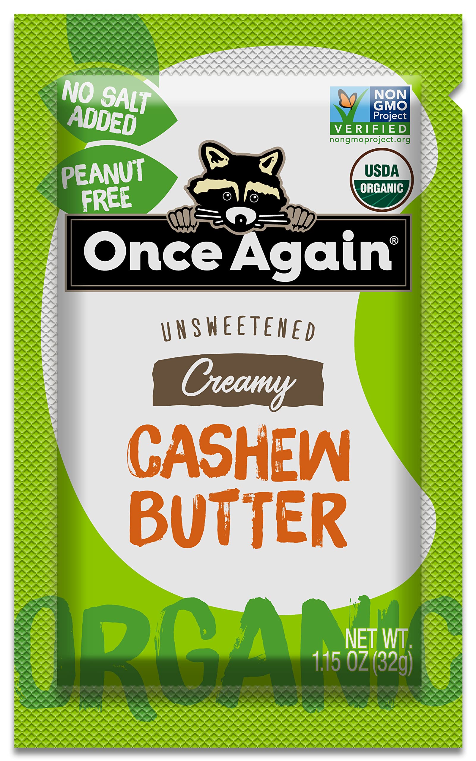 Product image of Once Again Organic Creamy Cashew Butter Squeeze Packs Unsweetened USDA Organic Gluten Free Vegan Kosher