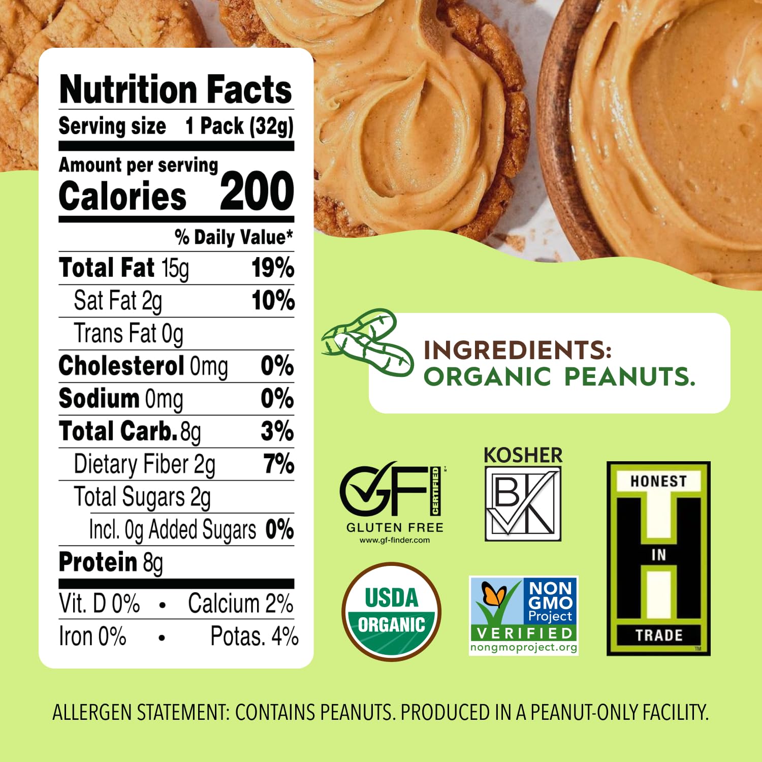 Product image of Once Again Organic Peanut Butter Packets Vegan Non-GMO Gluten Free Packs Single Serve Squeeze Packs for
