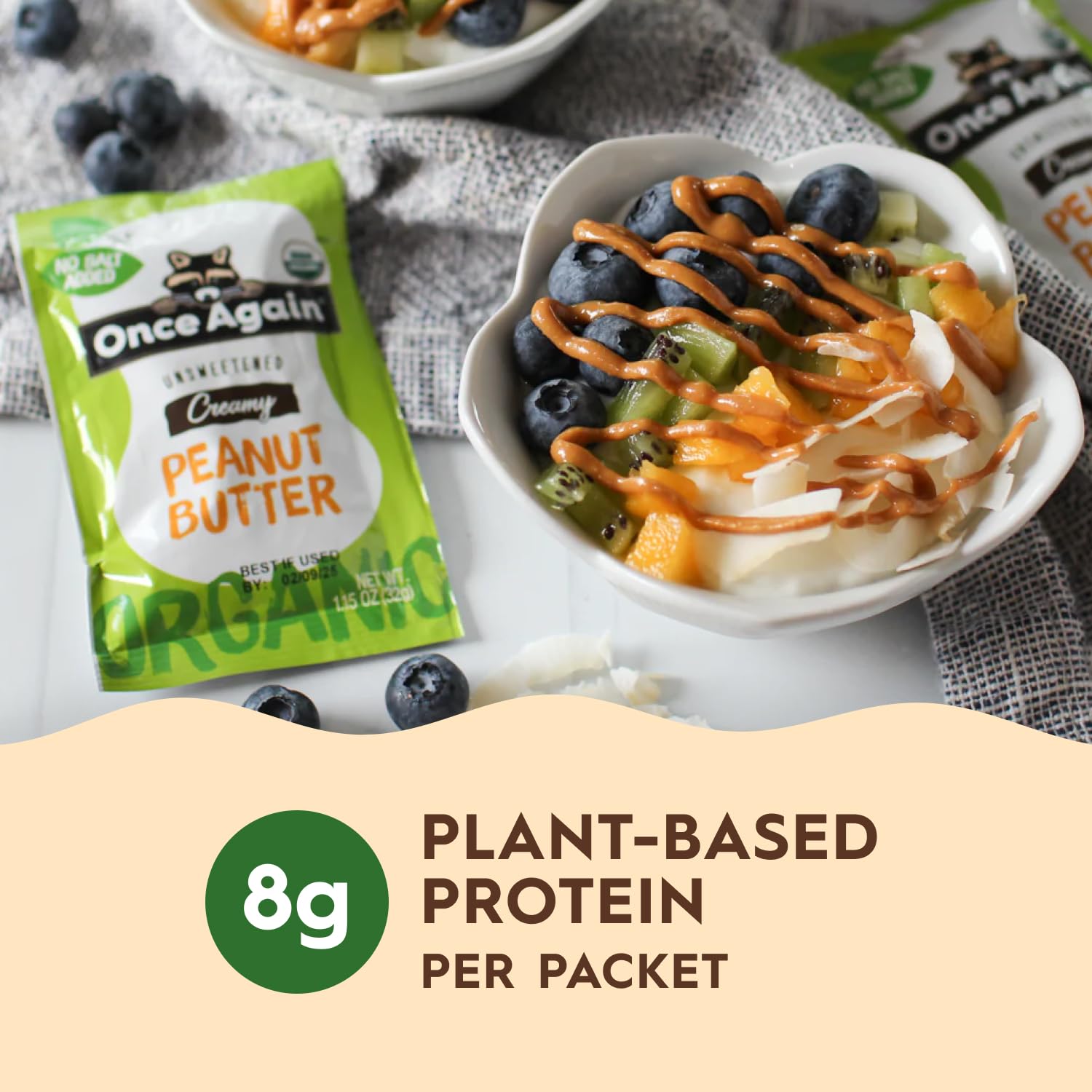 Product image of Once Again Organic Peanut Butter Packets Vegan Non-GMO Gluten Free Packs Single Serve Squeeze Packs for