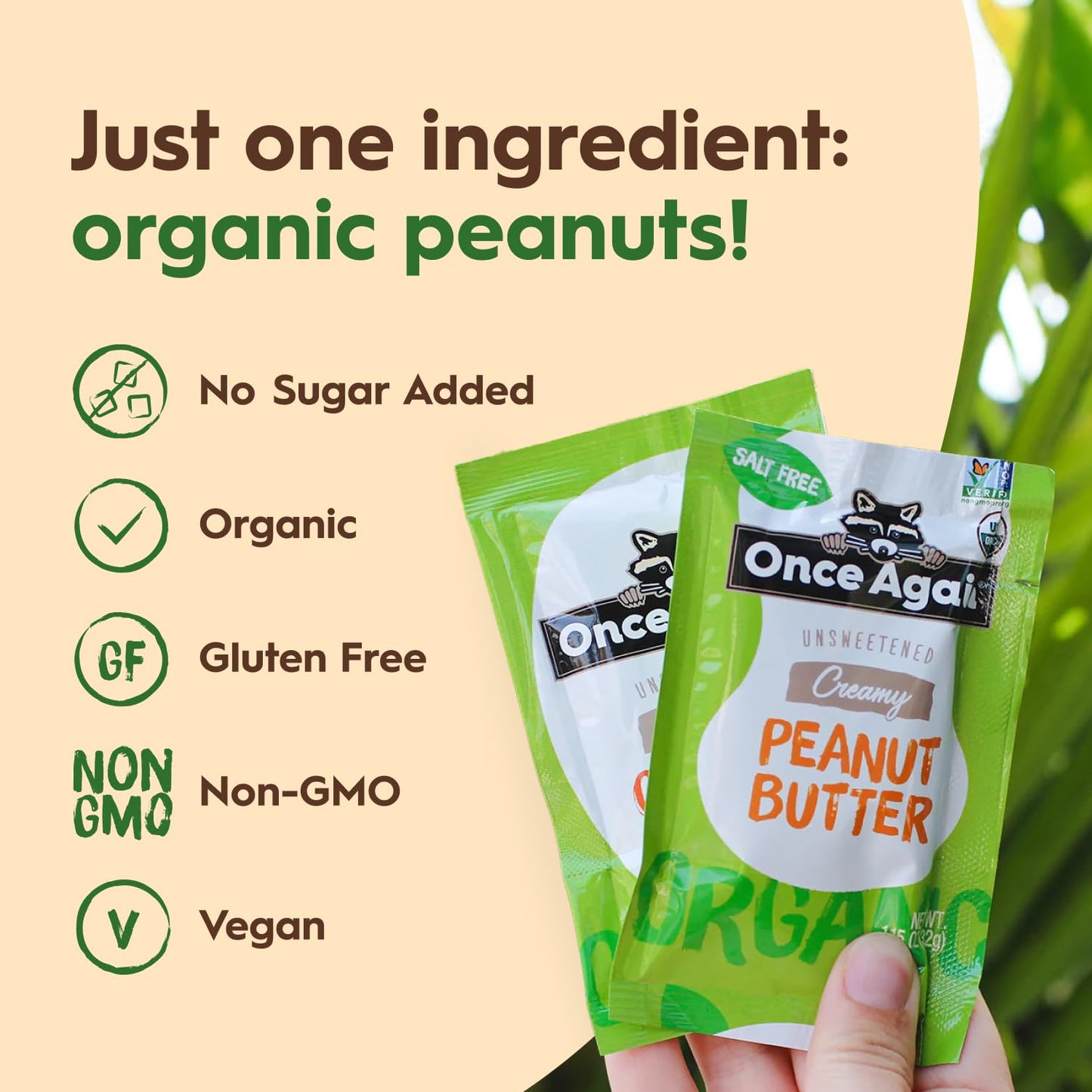 Product image of Once Again Organic Peanut Butter Packets Vegan Non-GMO Gluten Free Packs Single Serve Squeeze Packs for