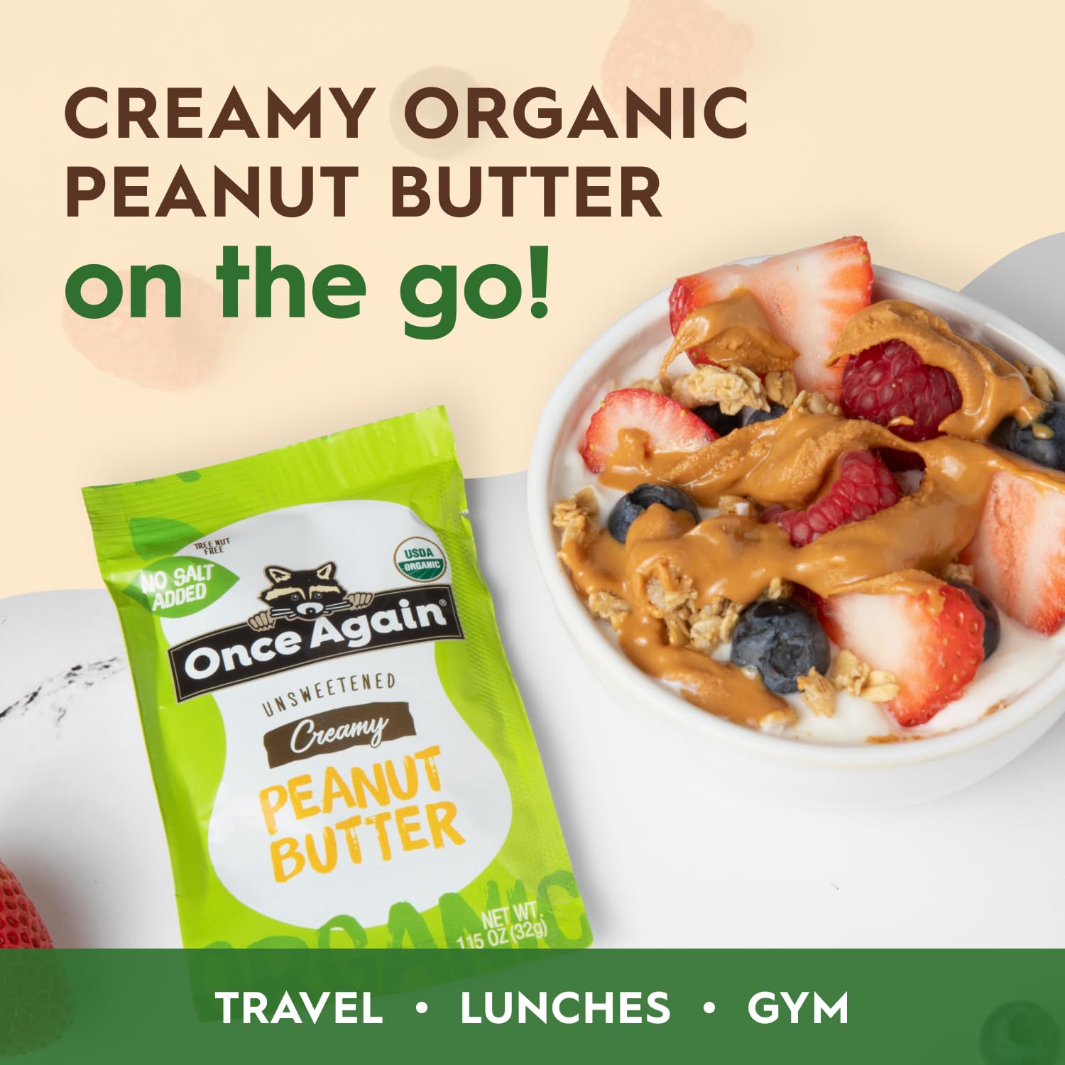 Product image of Once Again Organic Peanut Butter Packets Vegan Non-GMO Gluten Free Packs Single Serve Squeeze Packs for