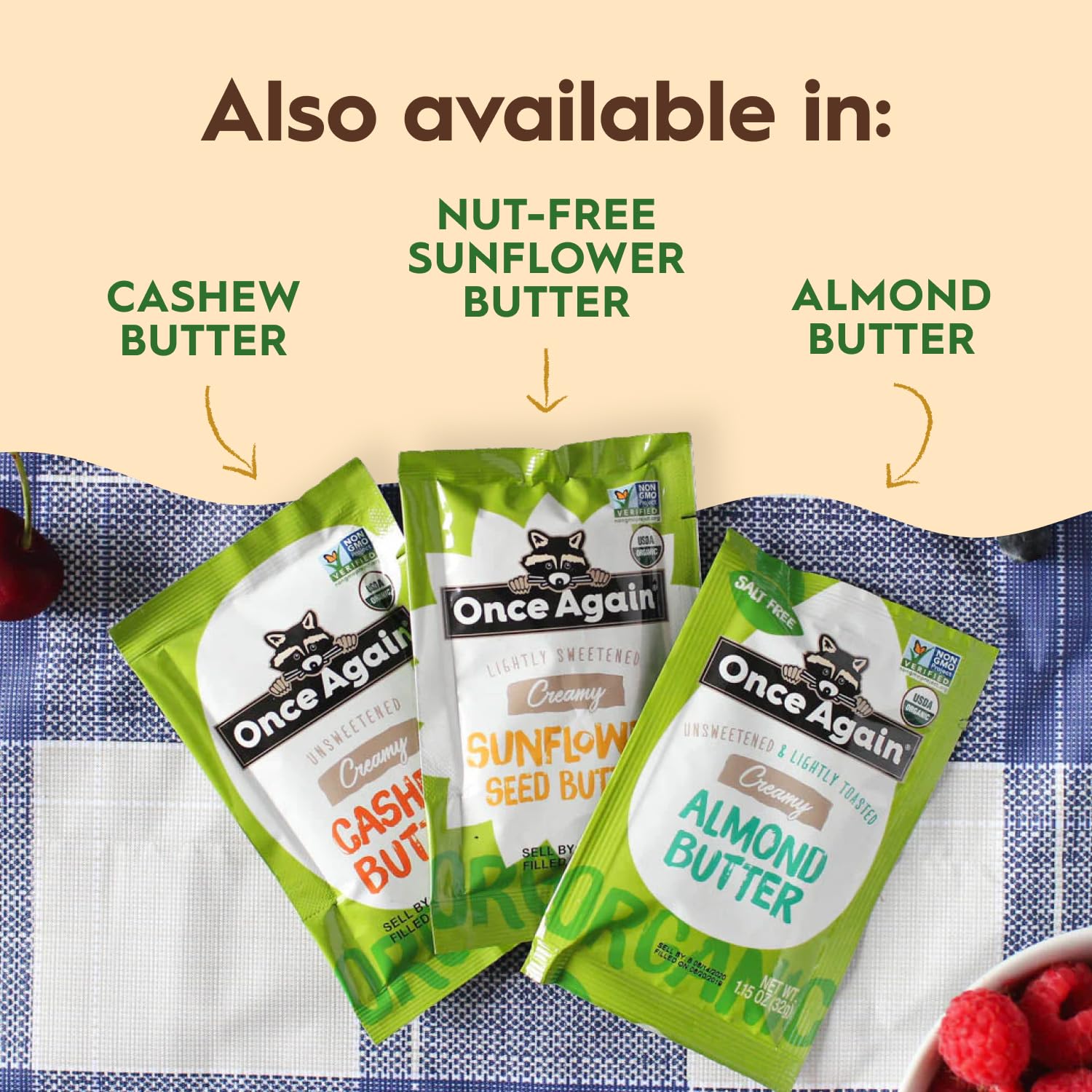 Product image of Once Again Organic Peanut Butter Packets Vegan Non-GMO Gluten Free Packs Single Serve Squeeze Packs for