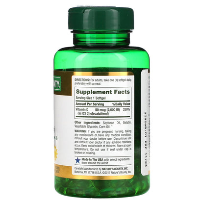 Product image of Nature's Bounty Vitamin D3 50 mcg 2000 IU Softgels 240 ct Pack of 2