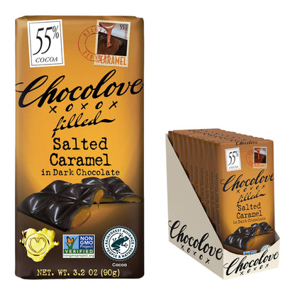 Product image of Chocolove Salted Caramel Chocolate Bars 55% Cocoa Premium Belgian Chocolate Non-GMO Gluten-Free Bar 3.2 oz