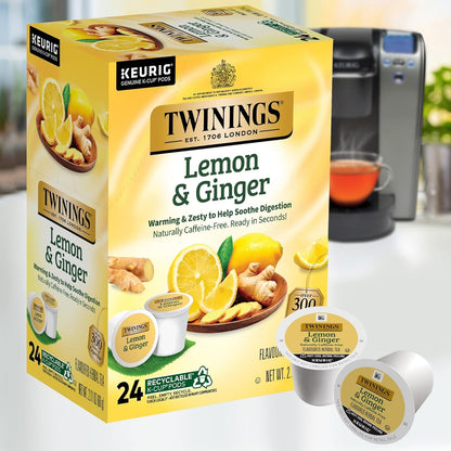 Product image of Twinings Lemon and Ginger Herbal Tea K-Cup Pods for Keurig 24 ct Naturally Caffeine-Free Enjoy Hot or Iced