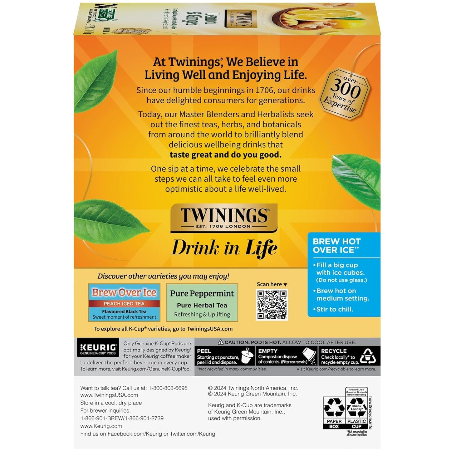 Product image of Twinings Lemon and Ginger Herbal Tea K-Cup Pods for Keurig 24 ct Naturally Caffeine-Free Enjoy Hot or Iced