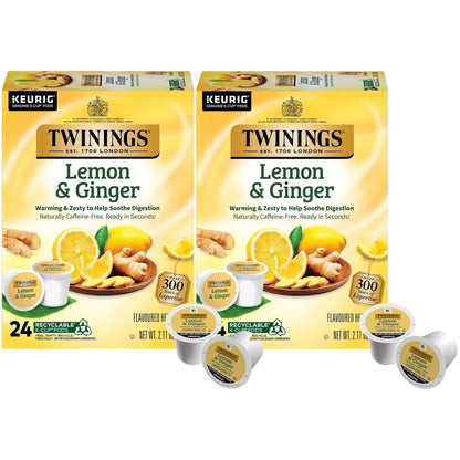 Product image of Twinings Lemon and Ginger Herbal Tea K-Cup Pods for Keurig 24 ct Naturally Caffeine-Free Enjoy Hot or Iced