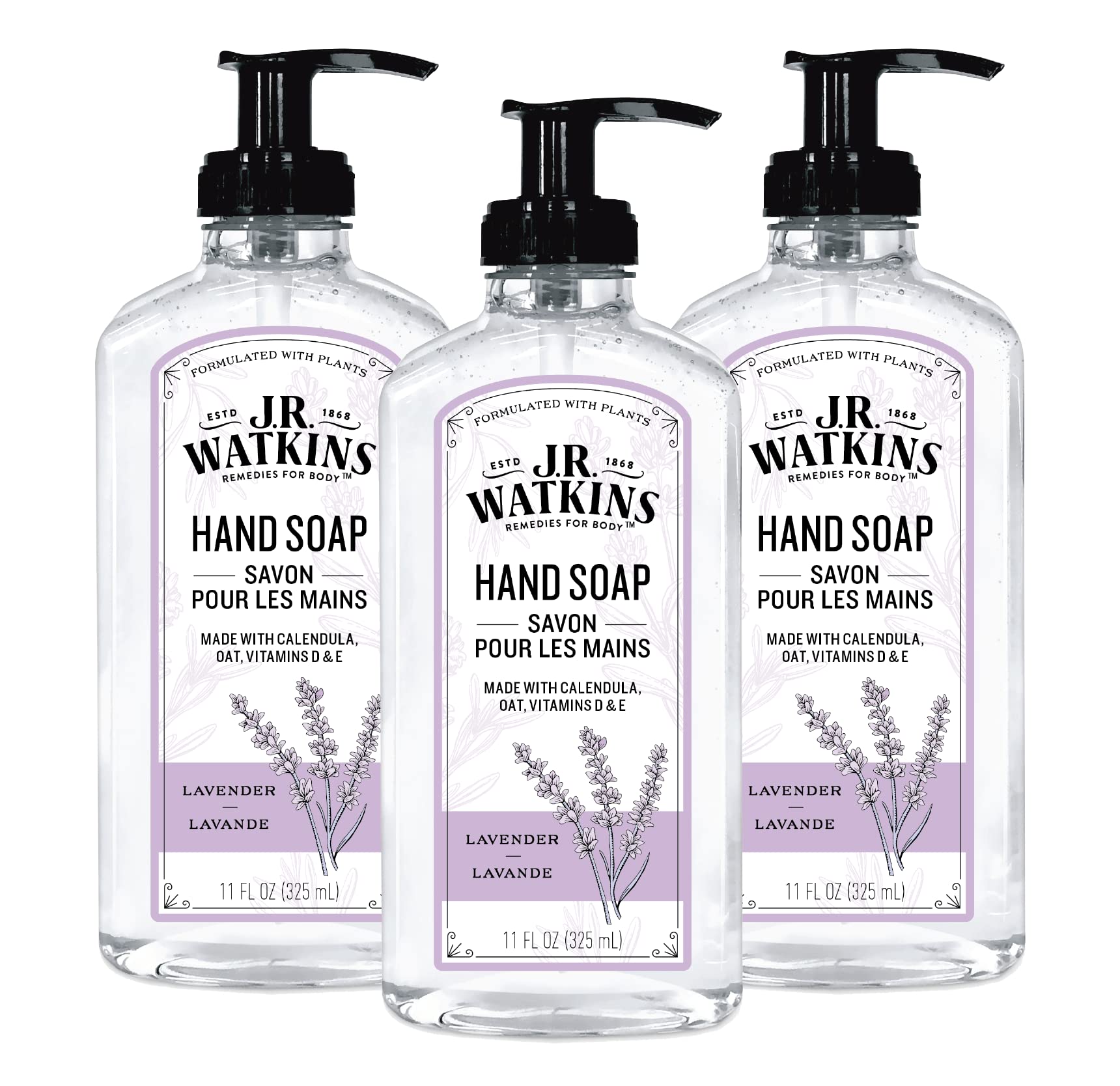 Product image of J.R. Watkins Gel Hand Soap Liquid Hand Wash Lavender USA Made Cruelty Free for Bathroom or Kitchen 11 fl oz