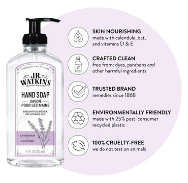 Product image of J.R. Watkins Gel Hand Soap Liquid Hand Wash Lavender USA Made Cruelty Free for Bathroom or Kitchen 11 fl oz