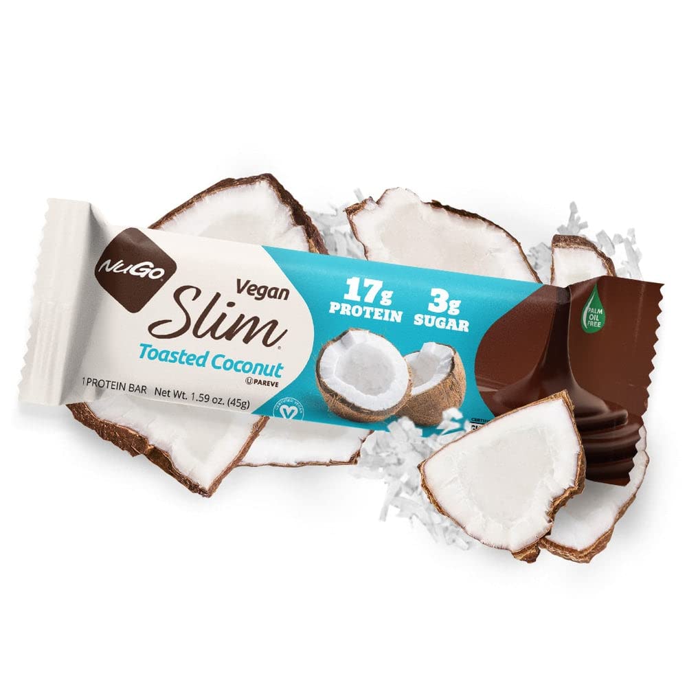 Product image of NuGo Slim Dark Chocolate Toasted Coconut Protein Bar Vegan Keto Friendly Gluten Free Protein 3g Sugar 7g