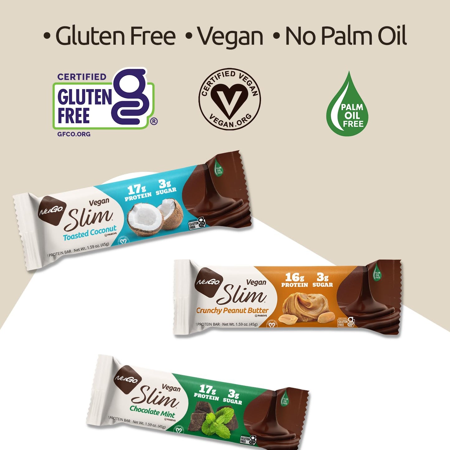 Product image of NuGo Slim Dark Chocolate Toasted Coconut Protein Bar Vegan Keto Friendly Gluten Free Protein 3g Sugar 7g