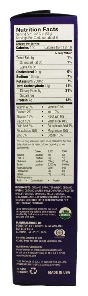 Product image of Food For Life Organic Ezekiel 4:9 Sprouted Whole Grain Cereal Cinnamon Raisin 16 oz 16 oz Pack of 6
