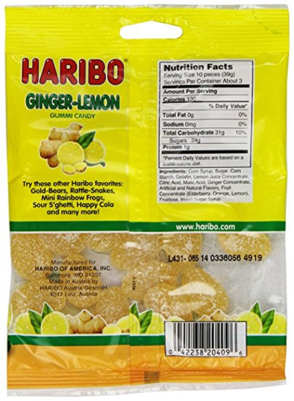 Product image of Haribo Gummy Candy Ginger Lemon 4 oz 4 oz