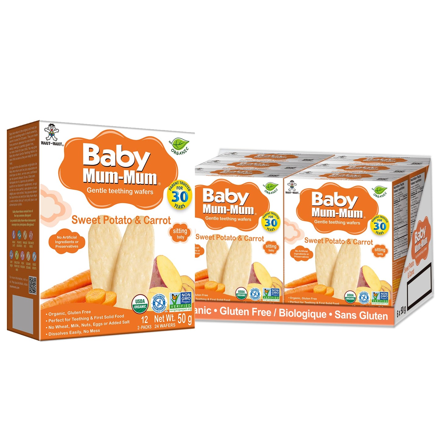 Product image of Hot-Kid Baby Mum-Mum Rice Rusks Organic Sweet Potato and Carrot 24 Pieces Pack of 6