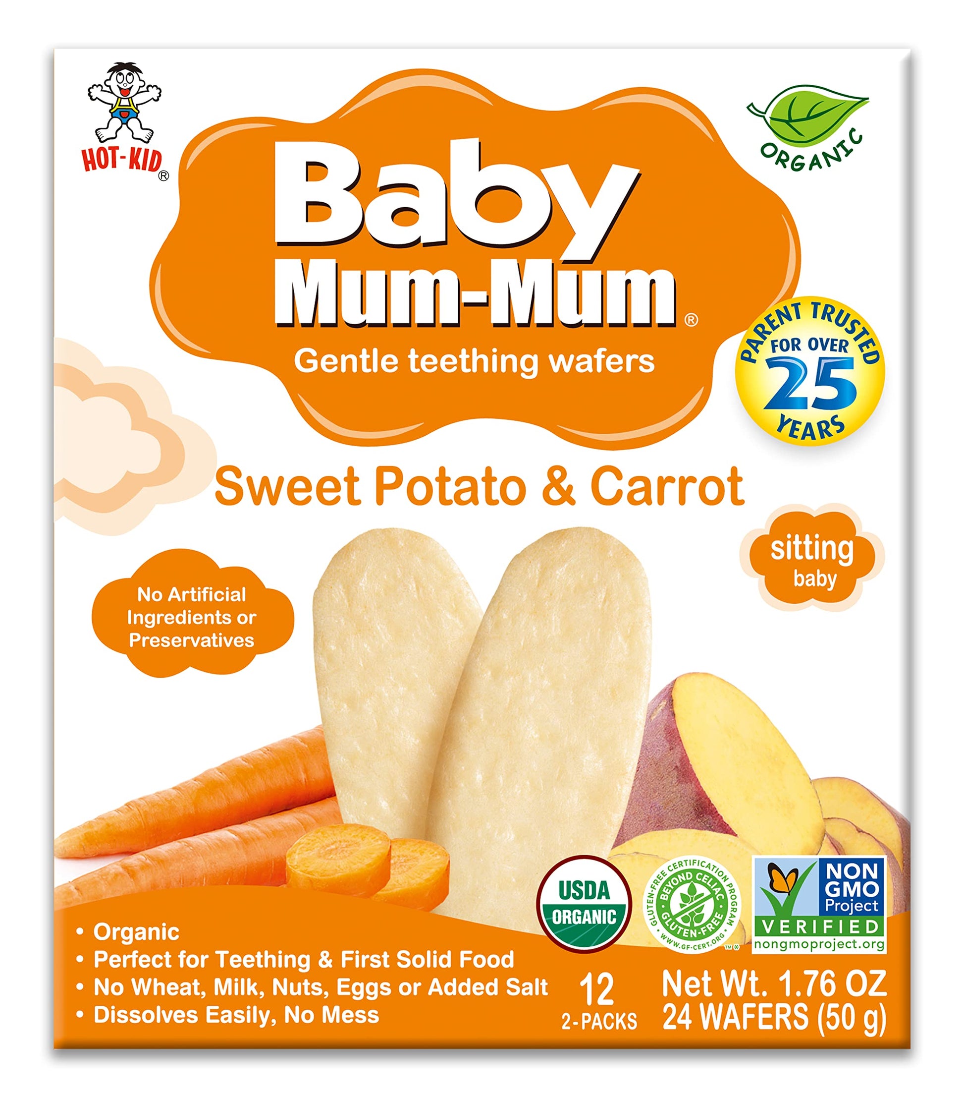 Product image of Hot-Kid Baby Mum-Mum Rice Rusks Organic Sweet Potato and Carrot 24 Pieces Pack of 6