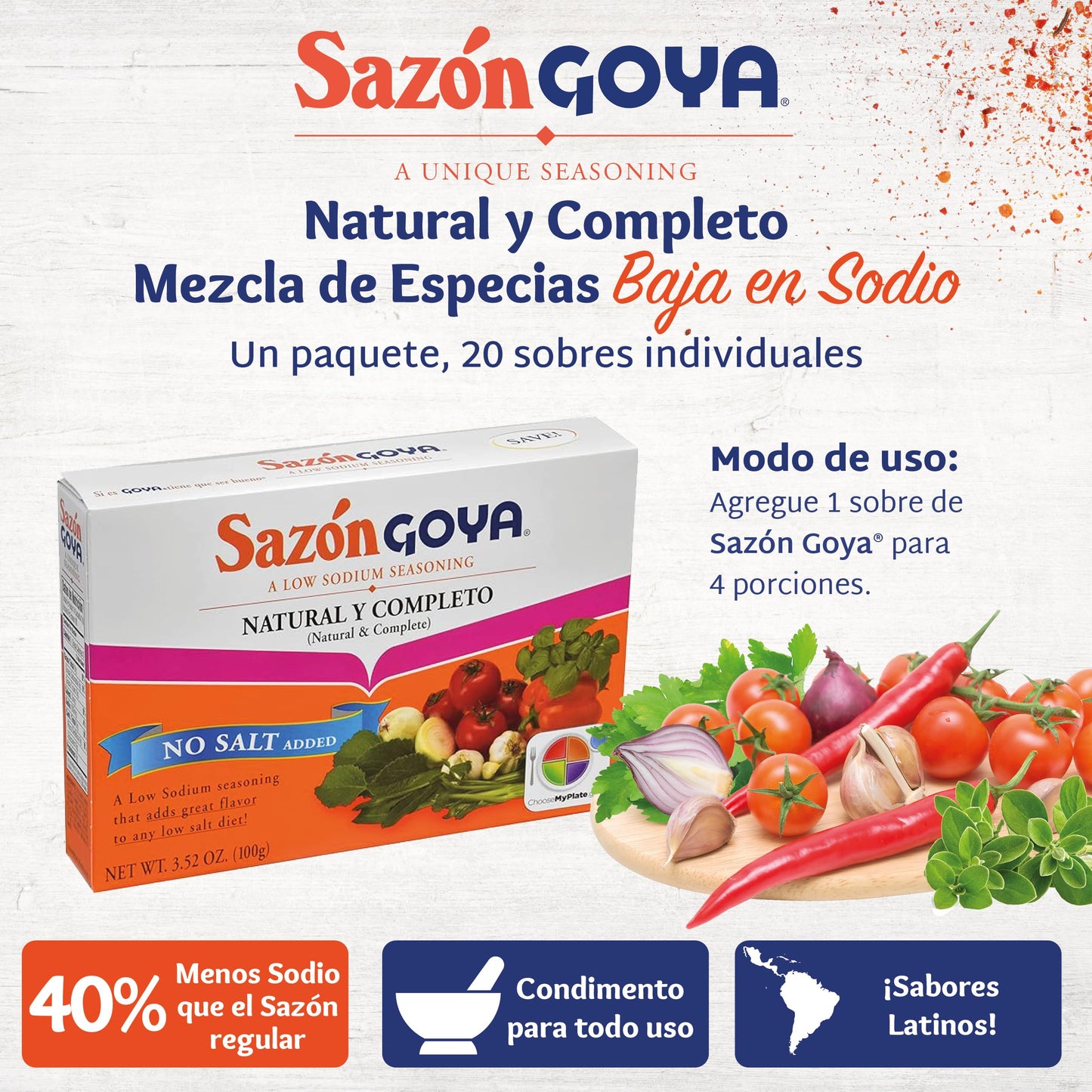 Product image of Goya Sazon Natural and Complete Low Sodium Latin Spice Blend All Purpose Mexican Seasoning No Salt Added