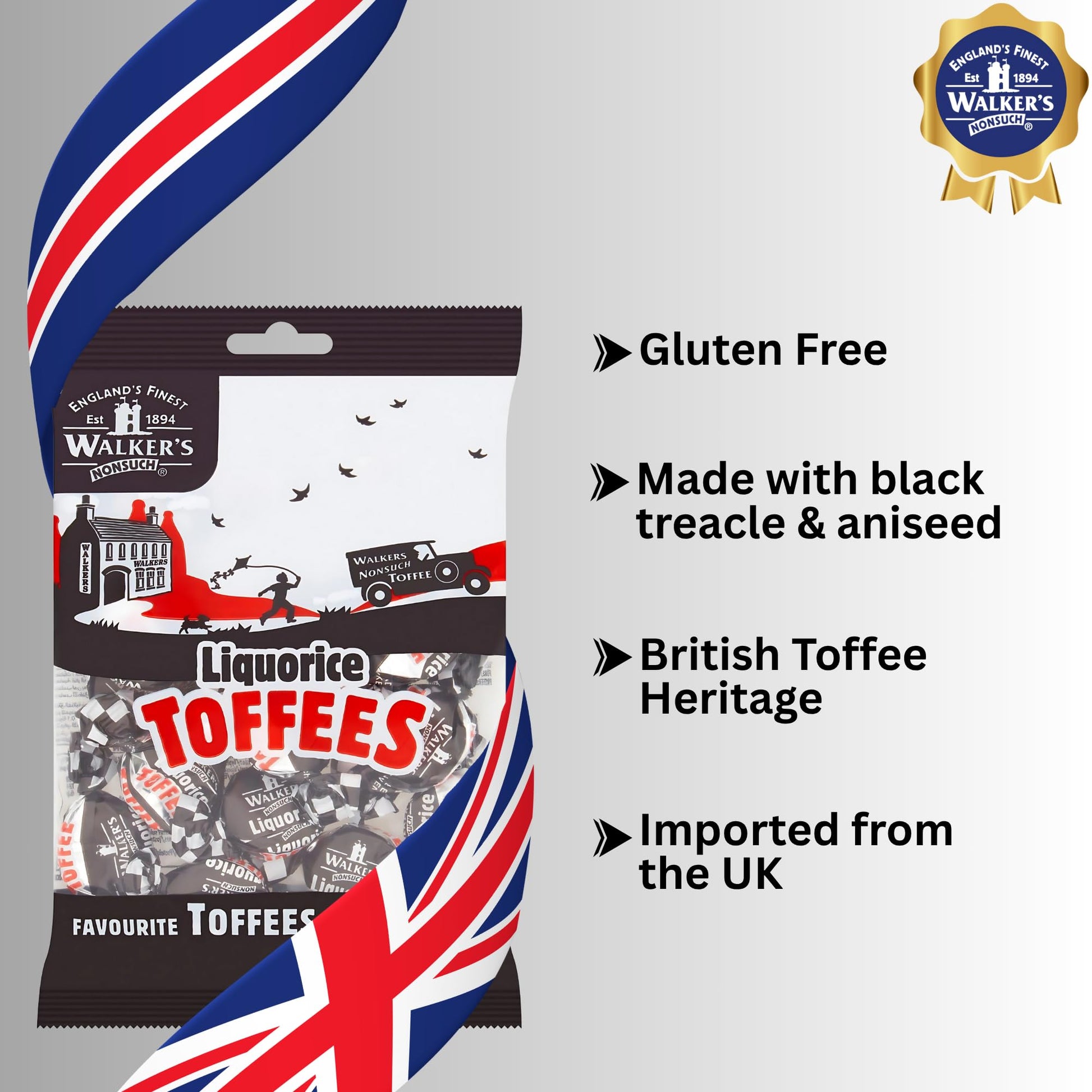 Product image of Walkers' Nonsuch Liquorice Toffees Black Licorice Candy Chewy British Traditional English Treats Imported
