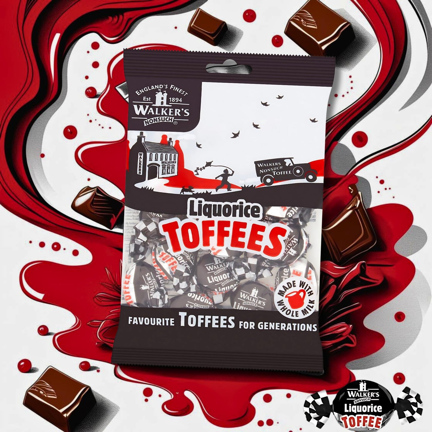 Product image of Walkers' Nonsuch Liquorice Toffees Black Licorice Candy Chewy British Traditional English Treats Imported