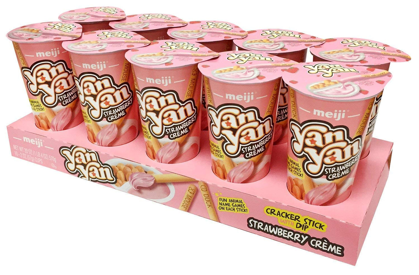 Product image of Meiji Yan Yan Dipping Sticks Strawberry Crème Cracker Sticks Fun Animal Phrases 2 oz 2 oz Pack of 10