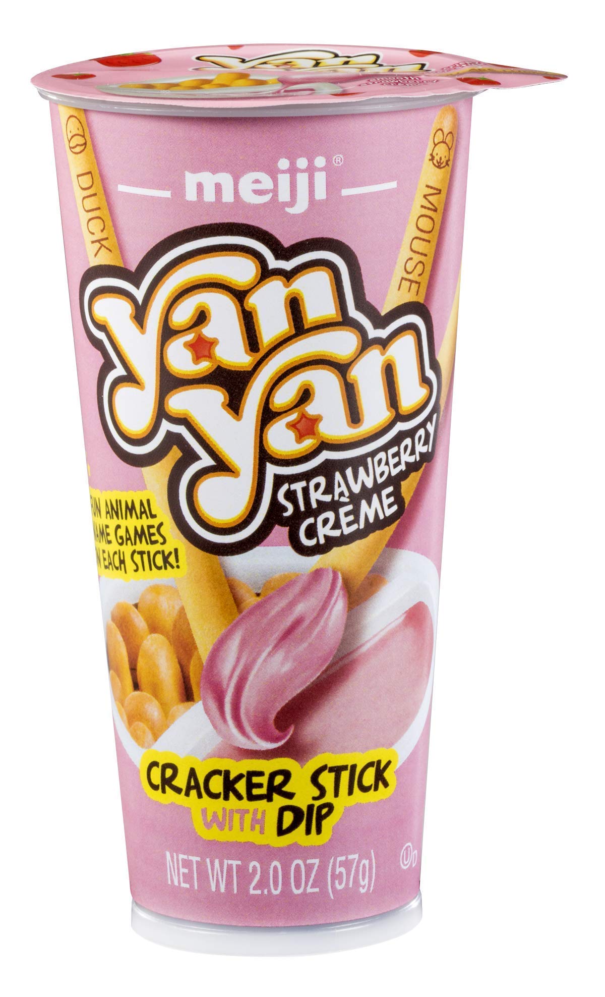 Product image of Meiji Yan Yan Dipping Sticks Strawberry Crème Cracker Sticks Fun Animal Phrases 2 oz 2 oz Pack of 10