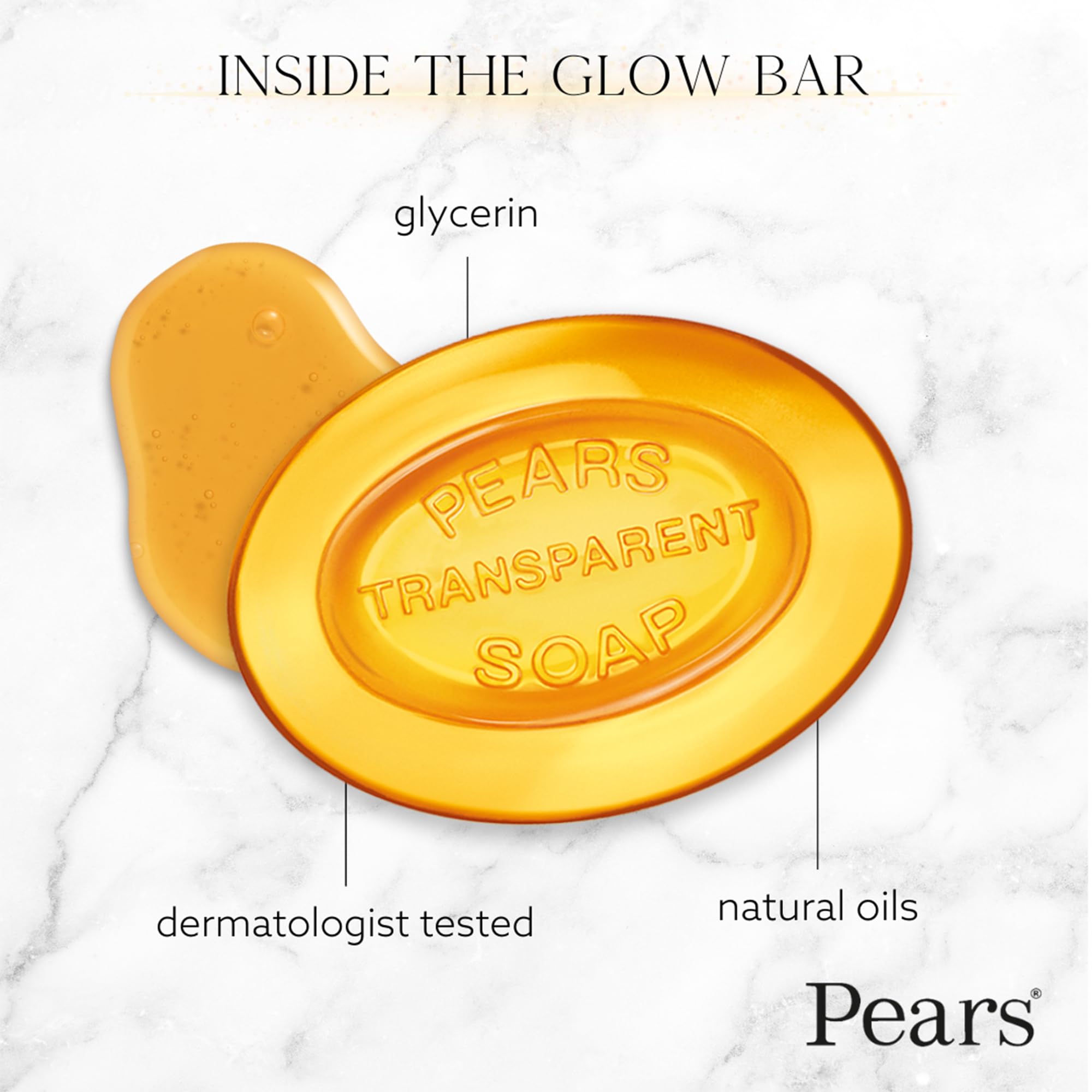 Product image of Pears Glycerin Soap Transparent Amber Pure and Gentle Cleanser Natural Oils Each 4.4 oz 3 bars 4.4 oz