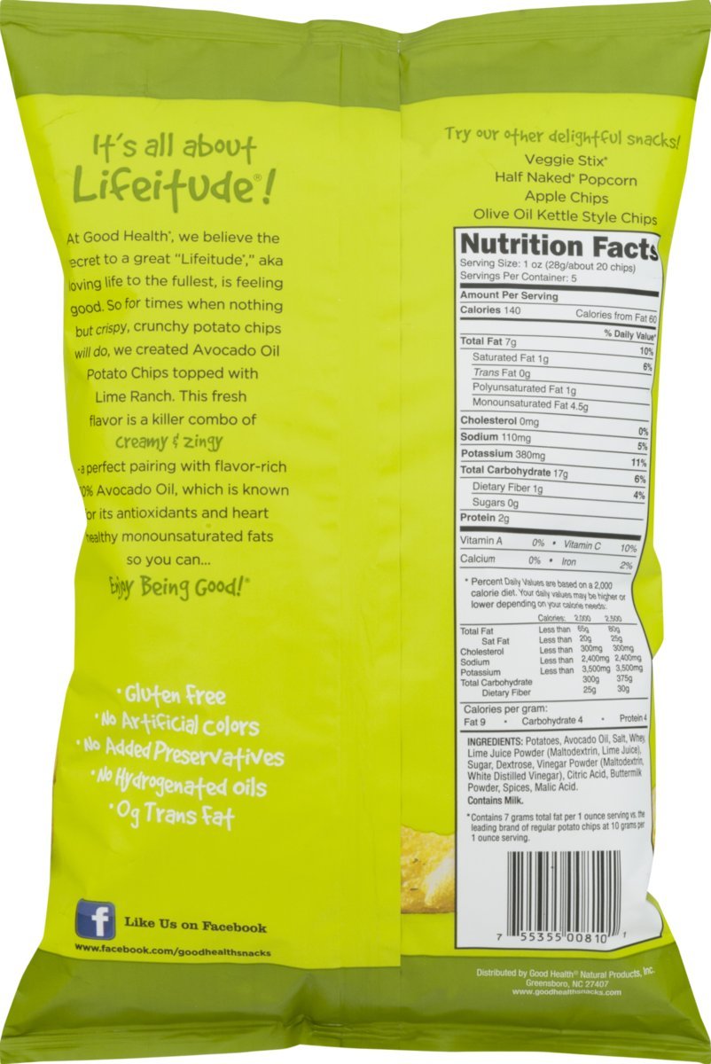 Product image of ATOTOP Good Health Avocado Oil Kettle Style Lime Ranch Chips Bag 5 oz 5 oz Pack of 3