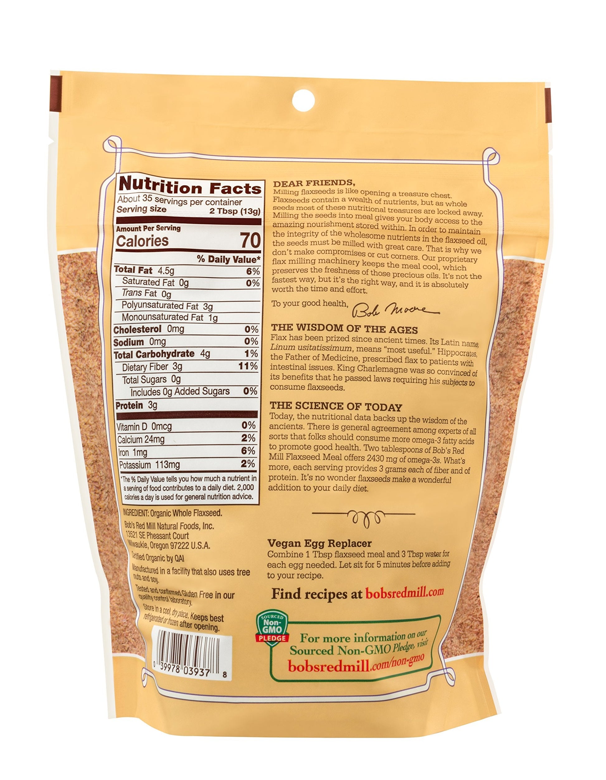 Product image of Bob's Red Mill Organic Flaxseed Meal Non GMO Vegan Paleo Friendly Keto Friendly Kosher 16 oz 16 oz