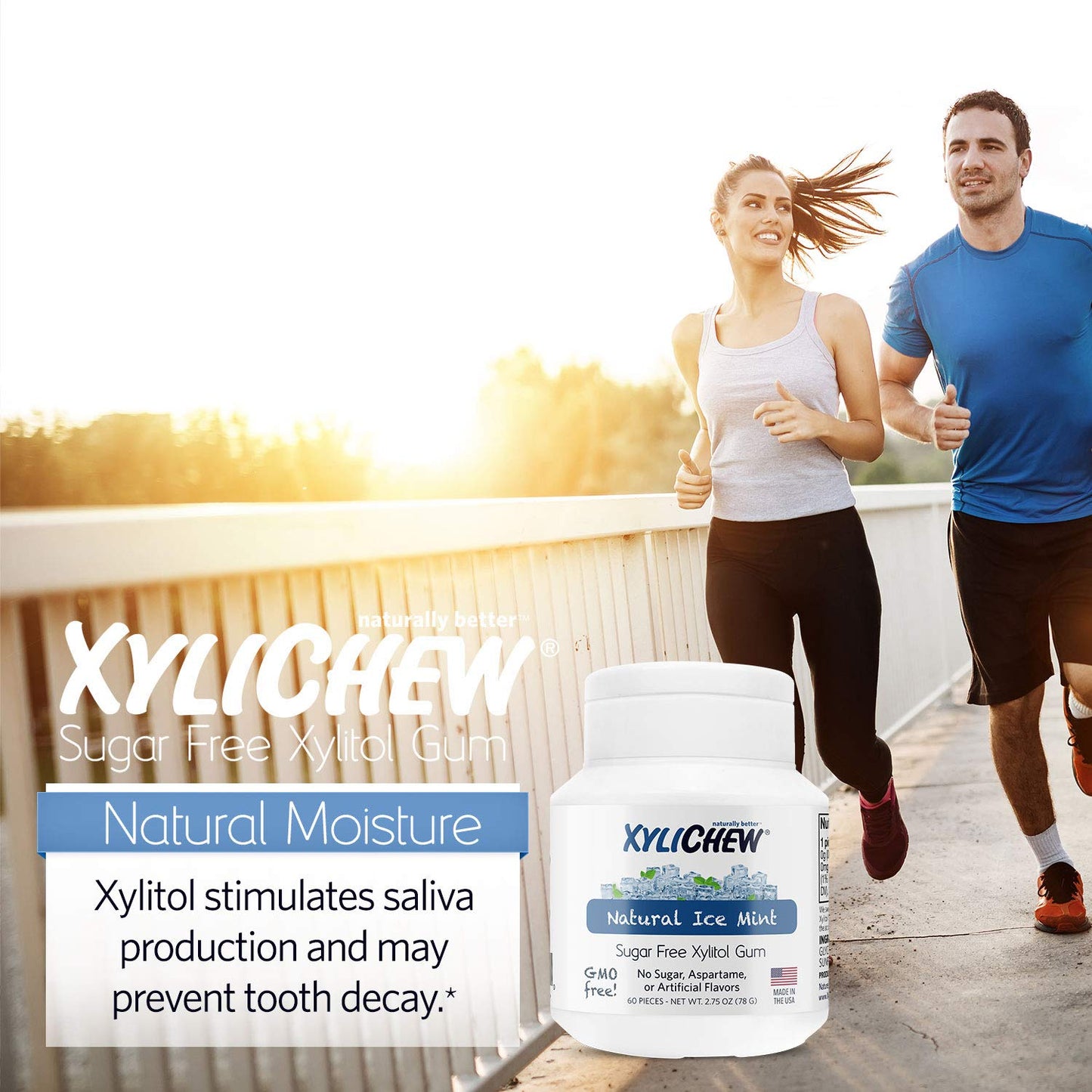 Product image of Xylichew Ice Mint Chewing Gum Non GMO Non Aspartame Gluten Free Sugar Free 60 ct Pack of 4