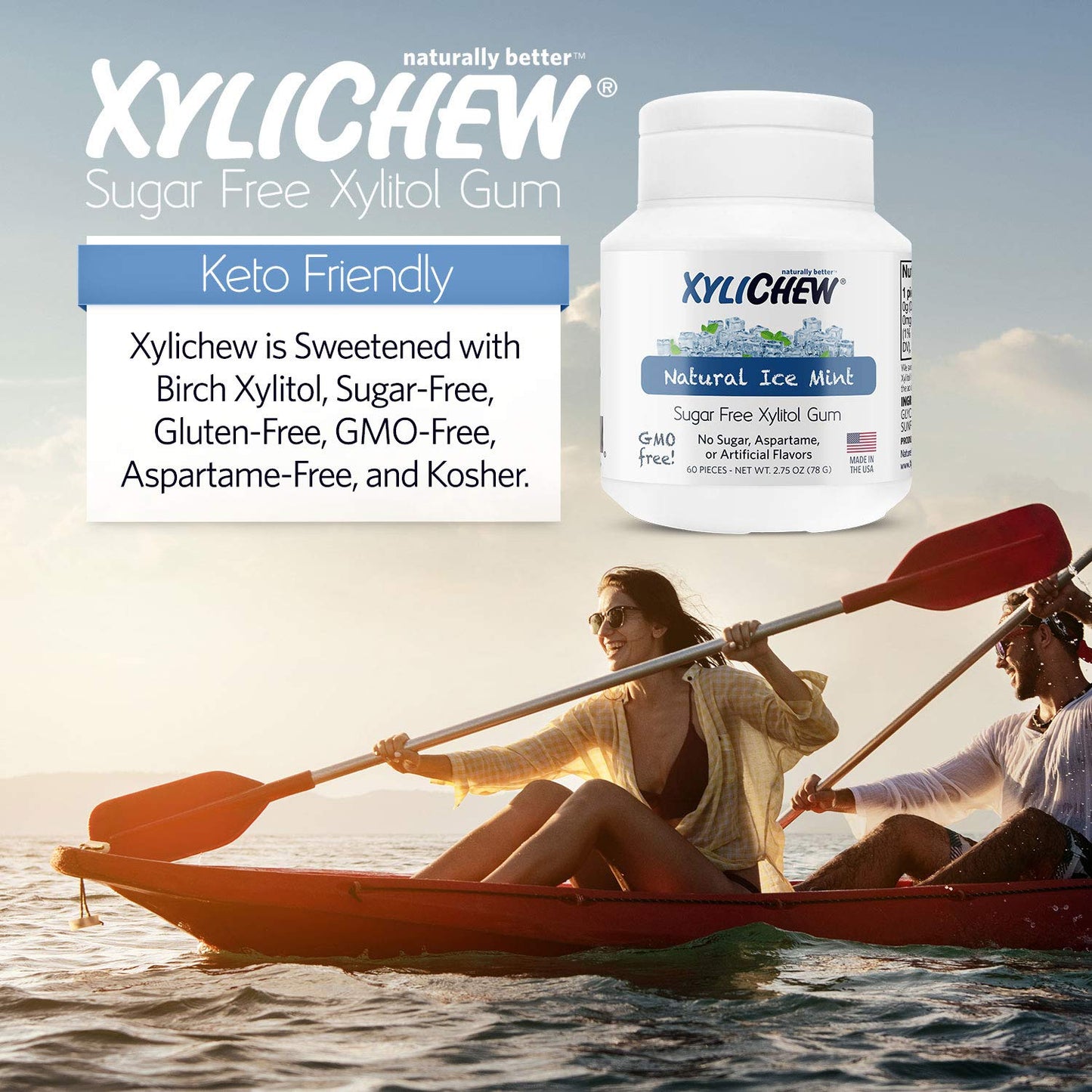 Product image of Xylichew Ice Mint Chewing Gum Non GMO Non Aspartame Gluten Free Sugar Free 60 ct Pack of 4