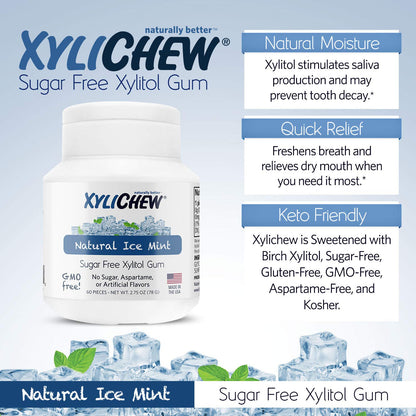 Product image of Xylichew Ice Mint Chewing Gum Non GMO Non Aspartame Gluten Free Sugar Free 60 ct Pack of 4