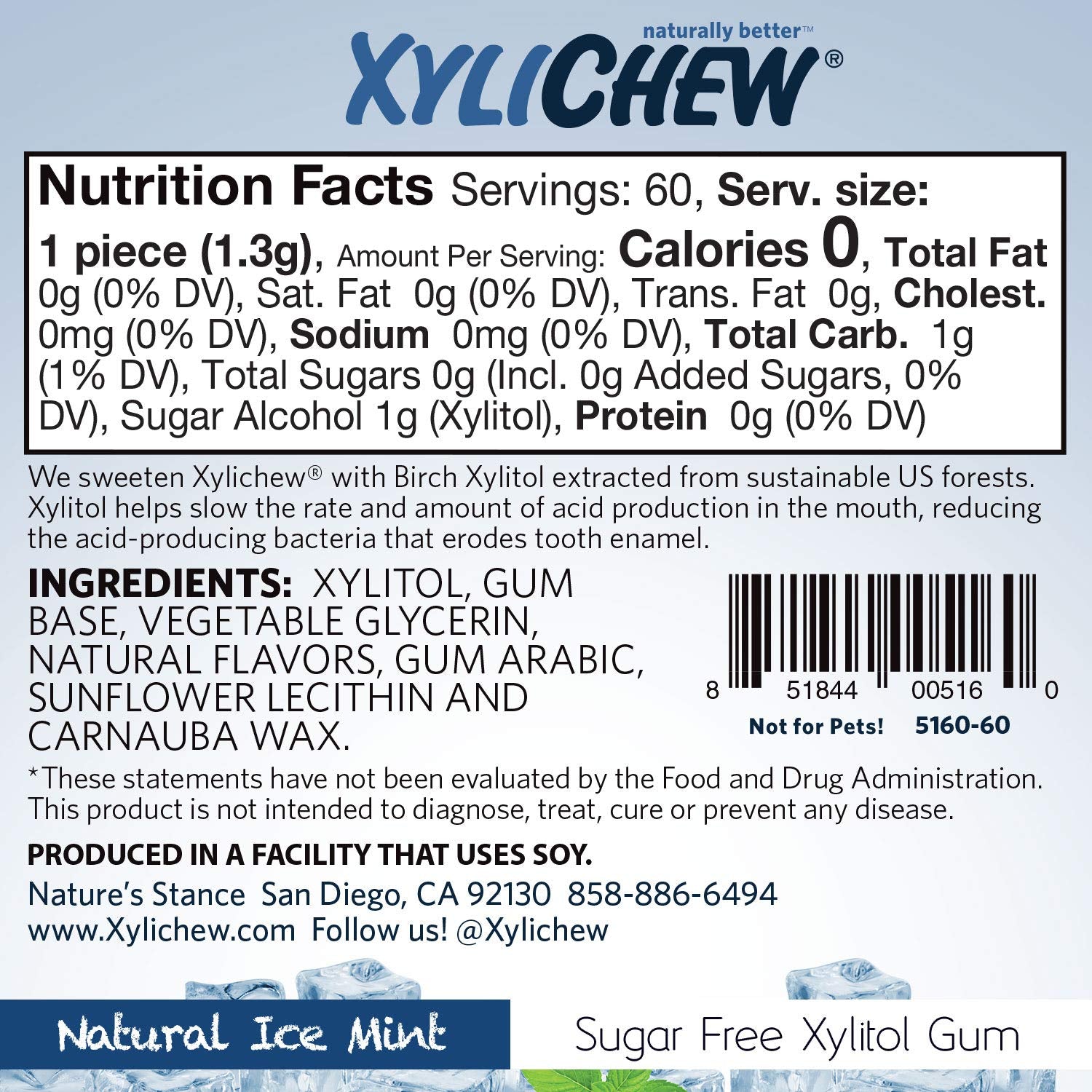 Product image of Xylichew Ice Mint Chewing Gum Non GMO Non Aspartame Gluten Free Sugar Free 60 ct Pack of 4