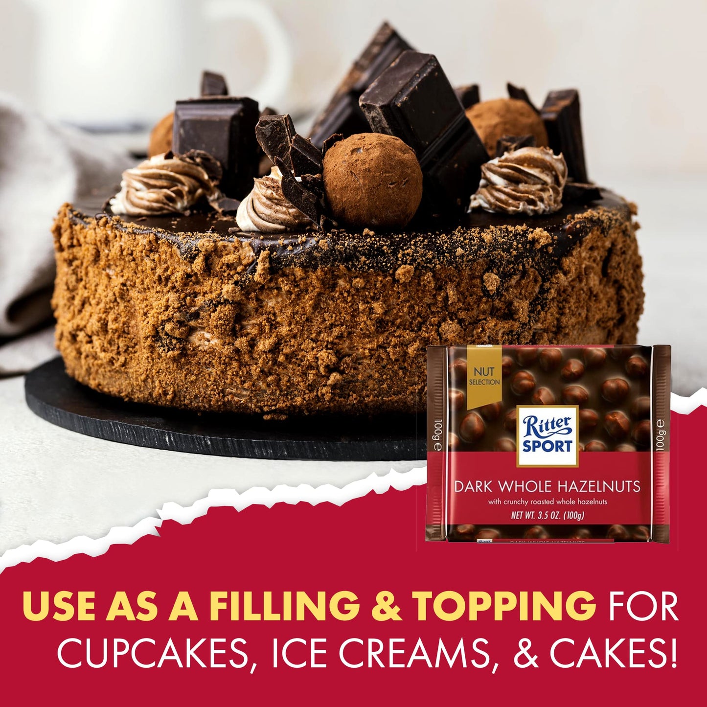 Product image of Ritter Sport Dark Chocolate Whole Hazelnuts 3.53 oz 3.53 oz Pack of 5