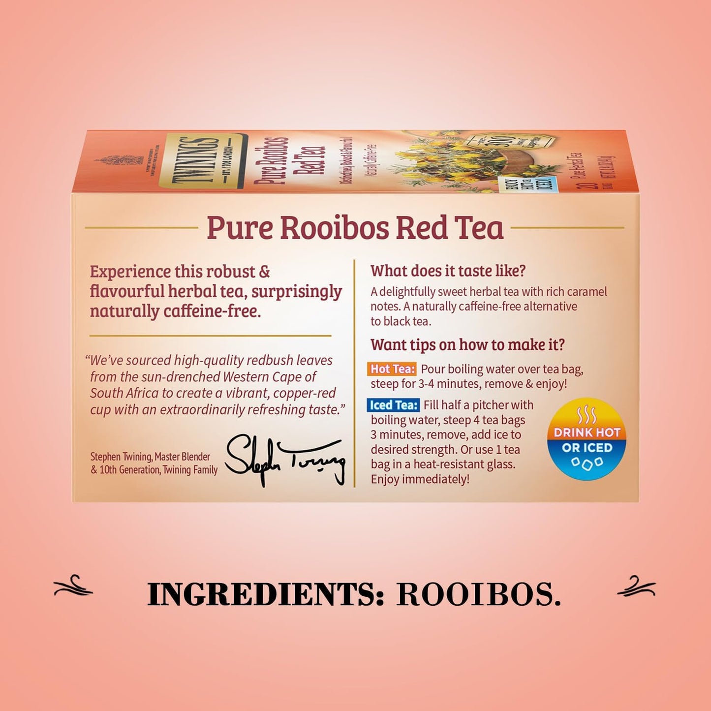 Product image of Twinings Pure Rooibos Red Tea Caffeine-Free Herbal Tea Bags Individually Wrapped 20 ct Pack of 2