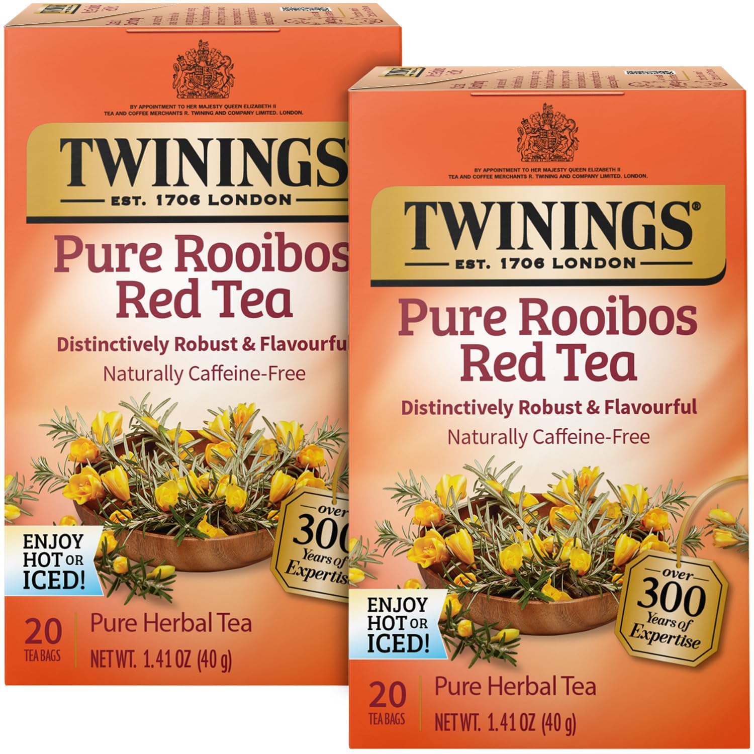 Product image of Twinings Pure Rooibos Red Tea Caffeine-Free Herbal Tea Bags Individually Wrapped 20 ct Pack of 2