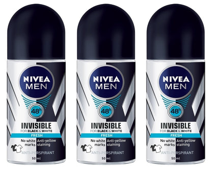 Product image of NIVEA Invisible for Black and White Men's Roll-On antiperspirant Fresh Scent 1.69 fl oz 1.69 fl oz Pack of 3