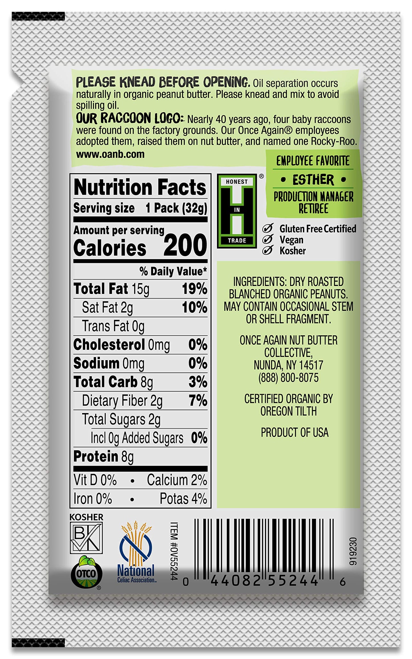 Product image of Once Again Organic Creamy Almond Butter Squeeze Packs Lightly Toasted Salt Free Unsweetened USDA Organic