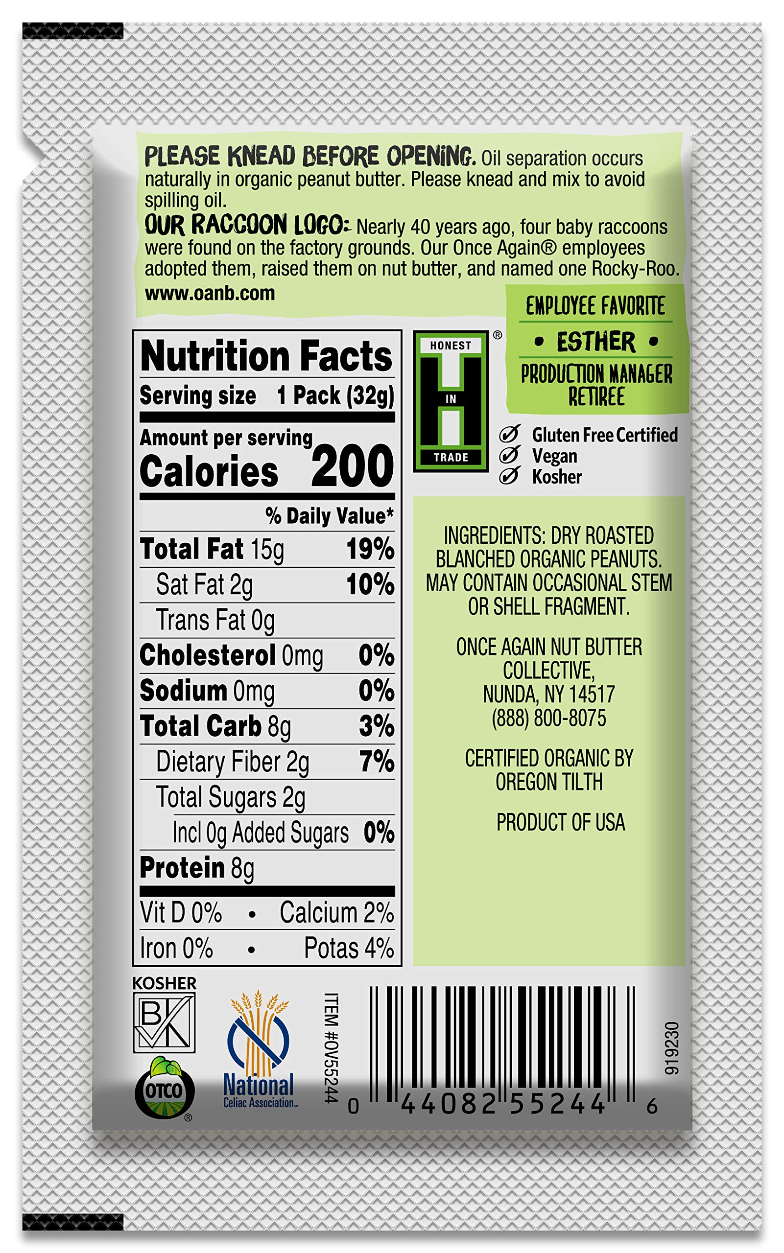 Product image of Once Again Organic Creamy Almond Butter Squeeze Packs Lightly Toasted Salt Free Unsweetened USDA Organic