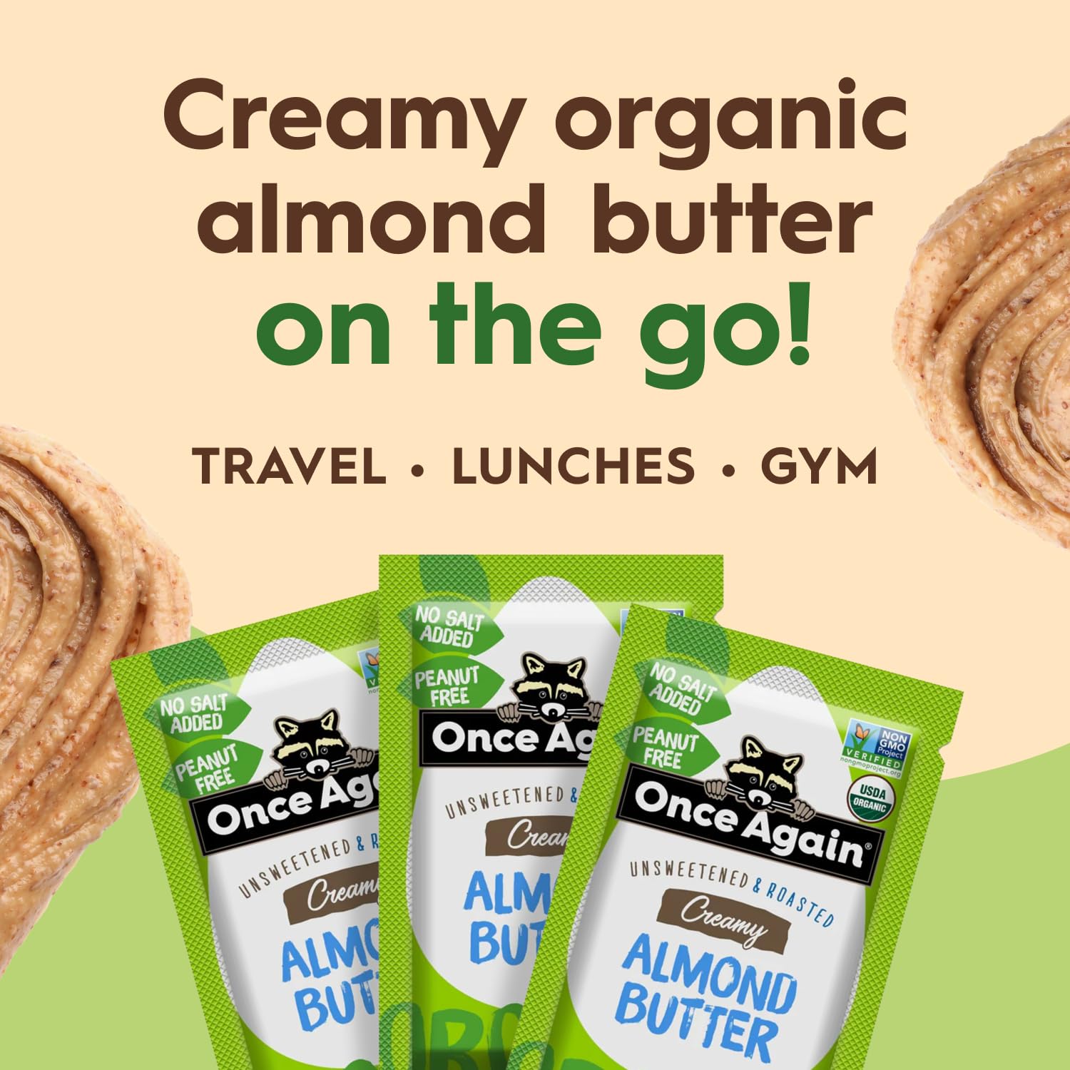 Product image of Once Again Organic Almond Butter Packets Roasted Vegan Non-GMO Gluten Free Packs 1.15 oz 1.15 oz Pack of 10