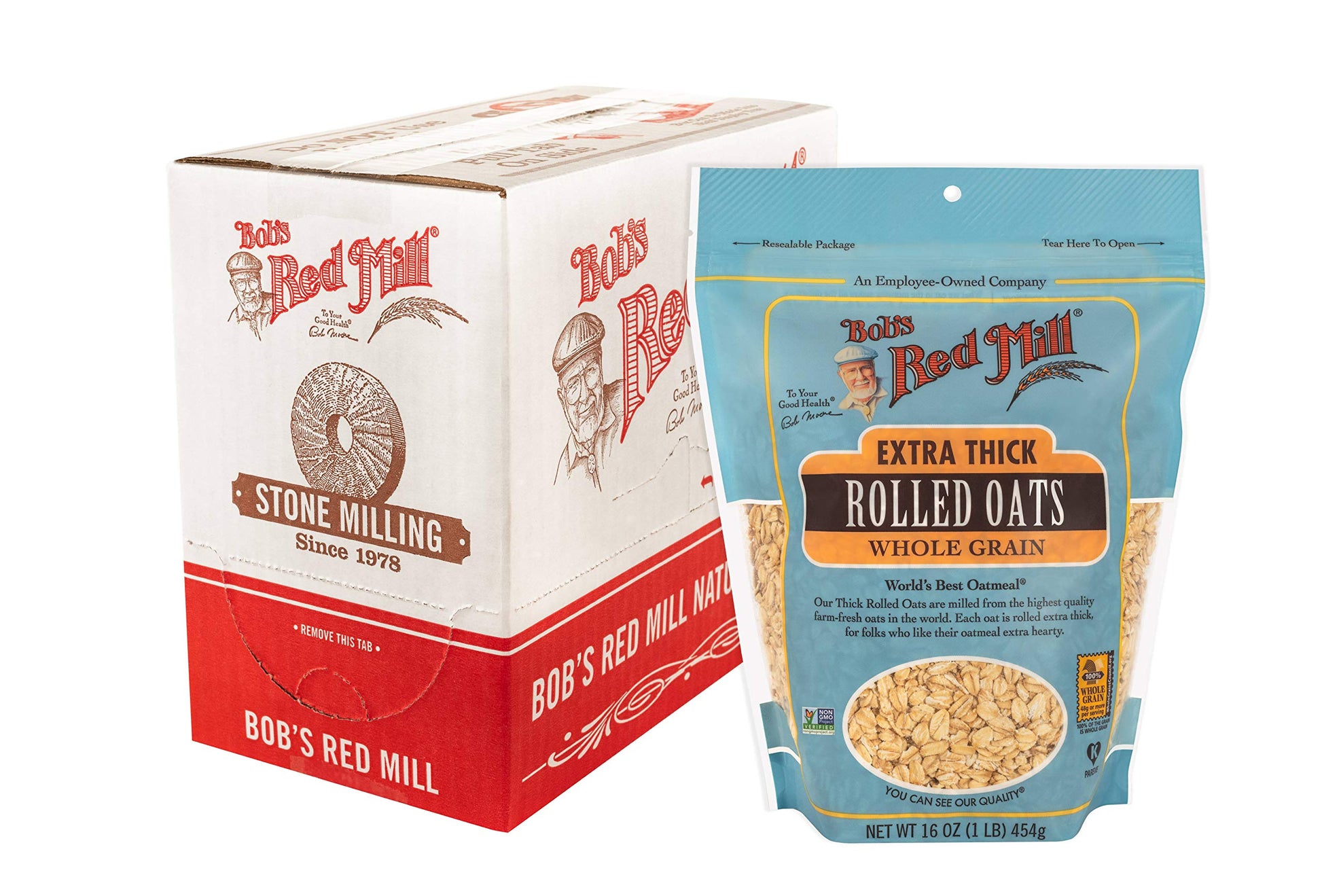 Product image of Bob's Red Mill Extra Thick Rolled Oats Non GMO Whole Grain Vegan Kosher 16 oz 16 oz