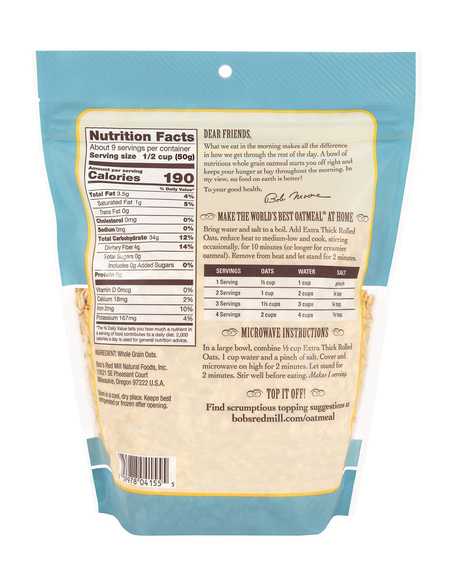 Product image of Bob's Red Mill Extra Thick Rolled Oats Non GMO Whole Grain Vegan Kosher 16 oz 16 oz