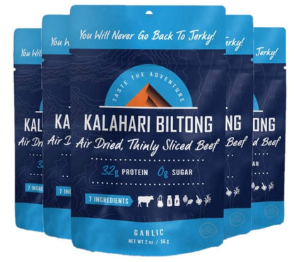 Product image of Kalahari Biltong Garlic Air-Dried Thinly Sliced Beef Sugar Free Gluten Free Keto and Paleo High Protein