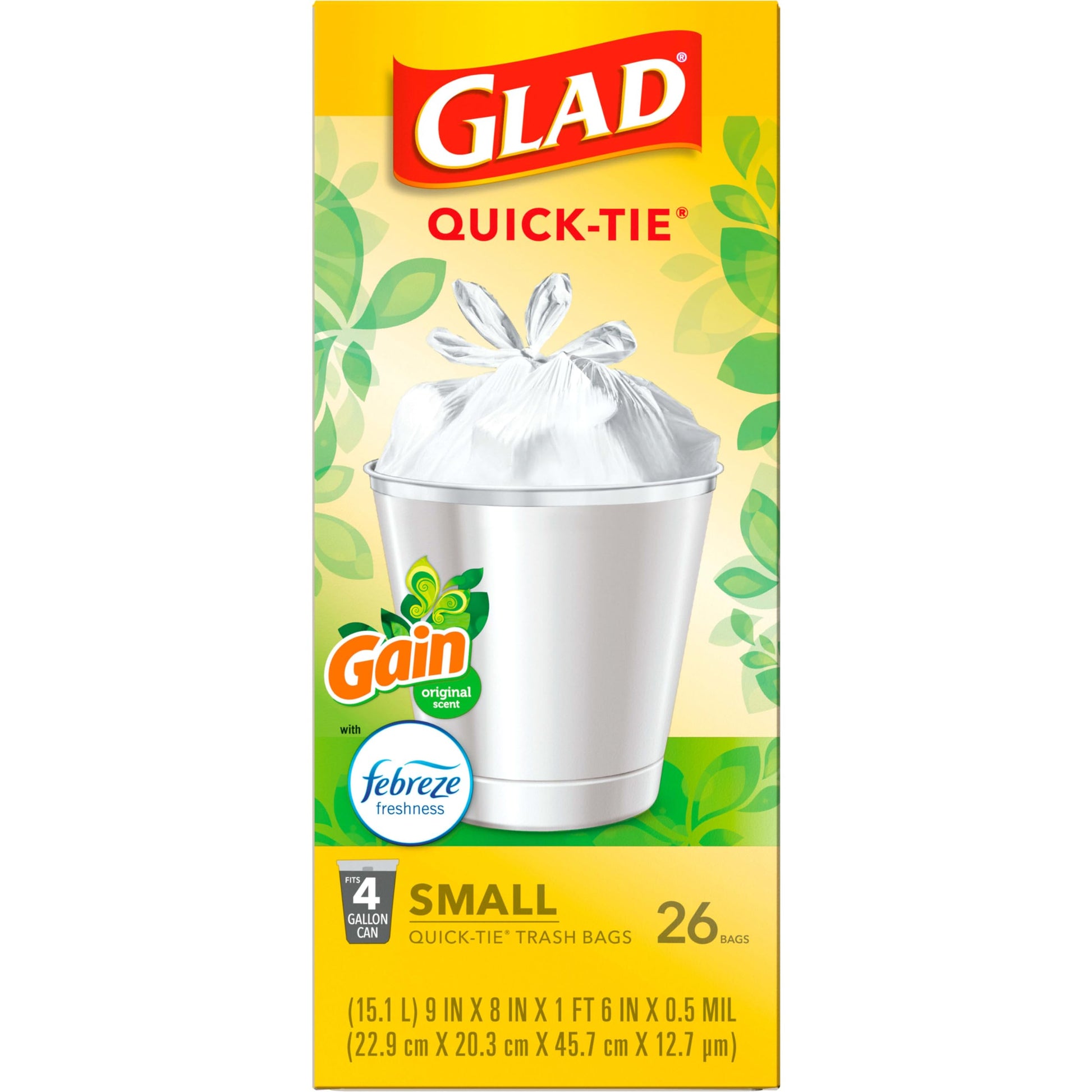 Product image of Glad OdorShield Small Garbage Bags Gain Original Febreze Freshness 4 Gallon 26 Bags