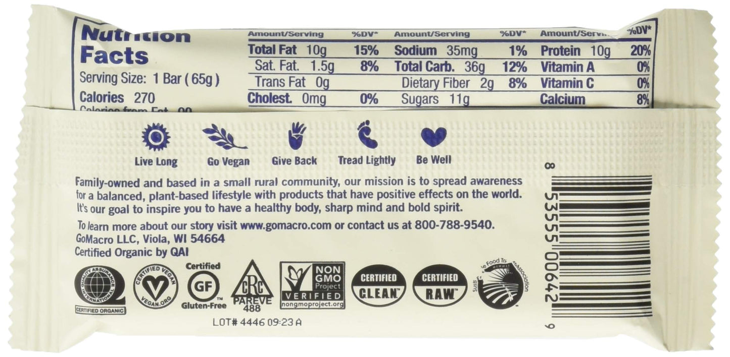 Product image of GoMacro Organic Blueberry Cashew Butter Bar Vegan Gluten-Free Non-GMO Plant-Based Protein 2.3 oz 2.3 oz Pack