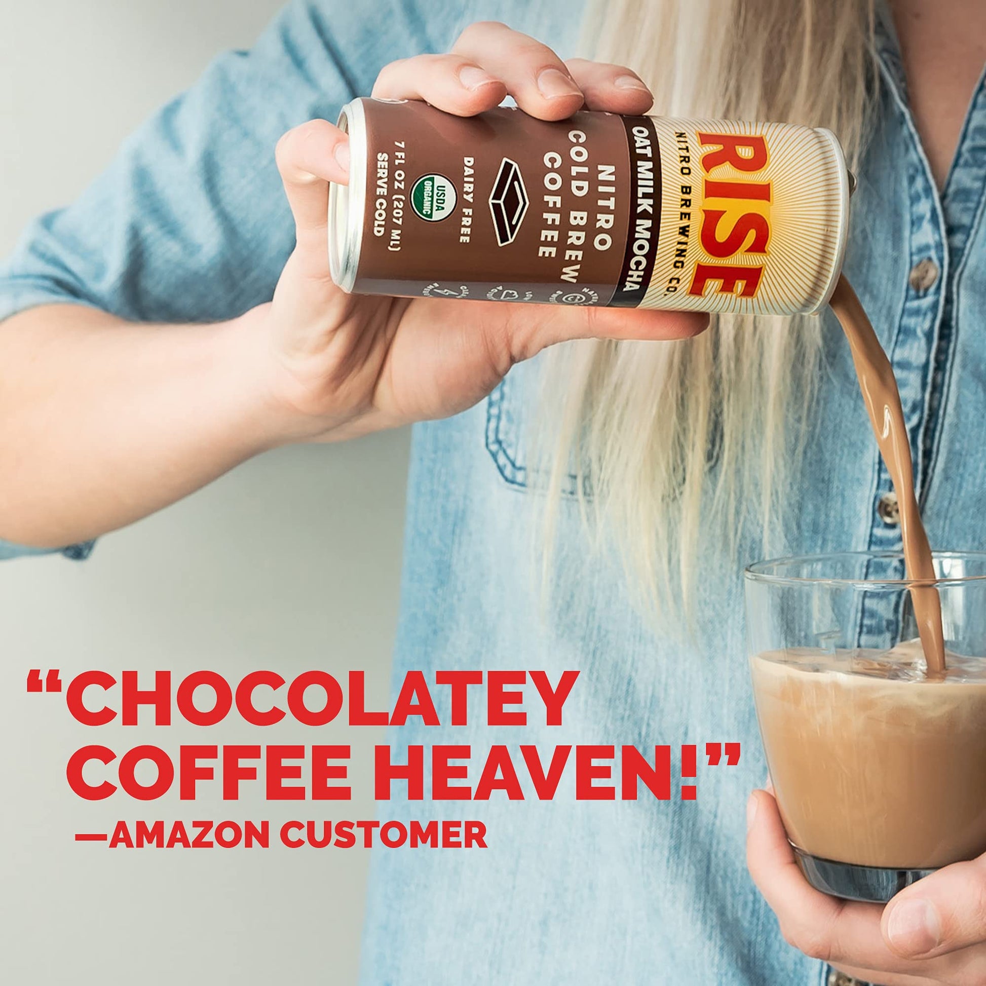 Product image of RISE Brewing Co. Oat Milk Mocha Nitro Cold Brew Latte Organic Non-GMO Vegan Dairy Free 7 fl. oz. Cans Pack