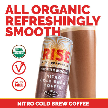 Product image of RISE Brewing Co. Oat Milk Mocha Nitro Cold Brew Latte Organic Non-GMO Vegan Dairy Free 7 fl. oz. Cans Pack