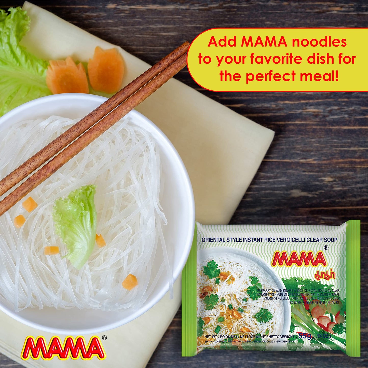 Product image of MAMA Vermicelli Clear Soup Instant Rice Noodles Hot and Spicy No Trans Fat 1.94 oz 1.94 oz Pack of 30