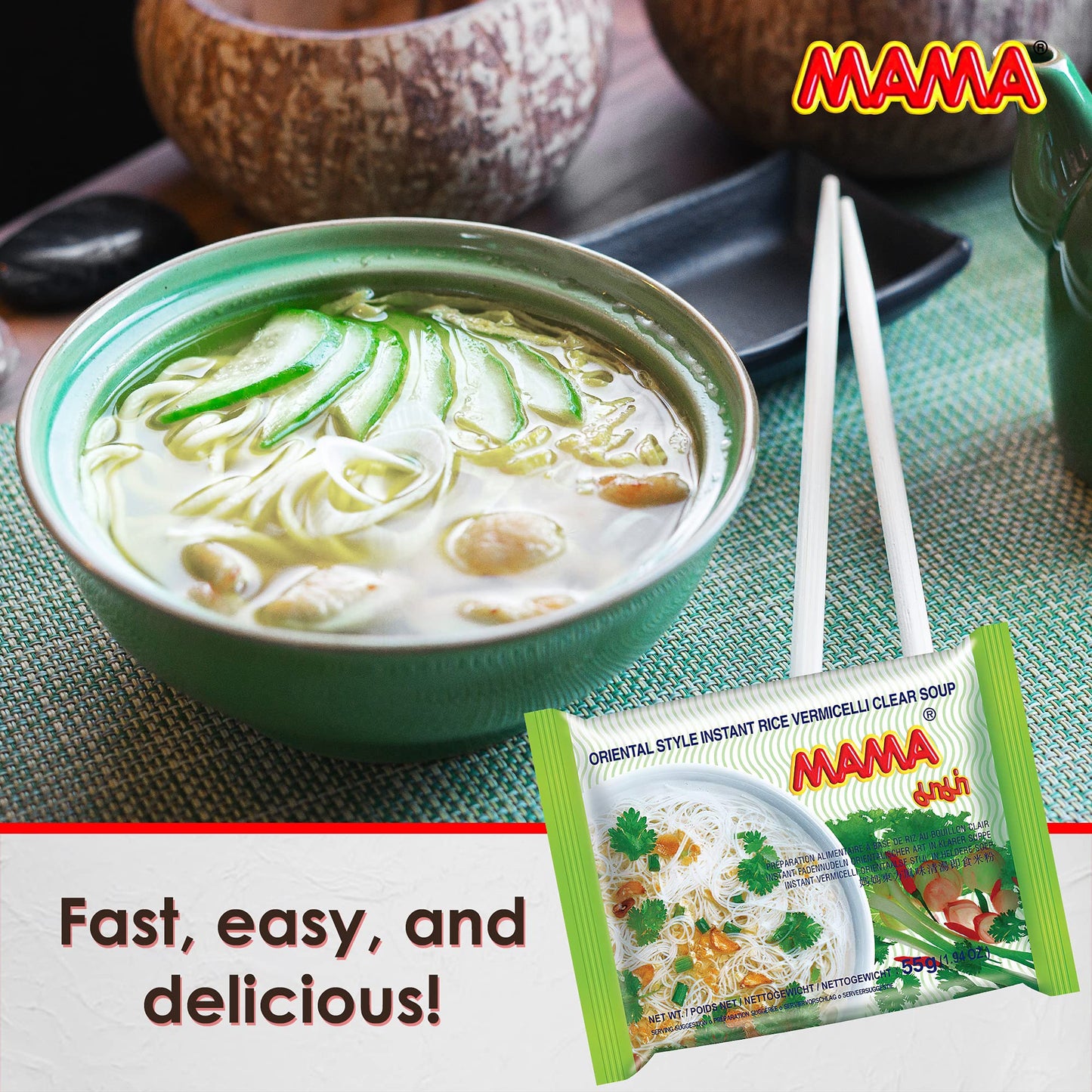 Product image of MAMA Vermicelli Clear Soup Instant Rice Noodles Hot and Spicy No Trans Fat 1.94 oz 1.94 oz Pack of 30
