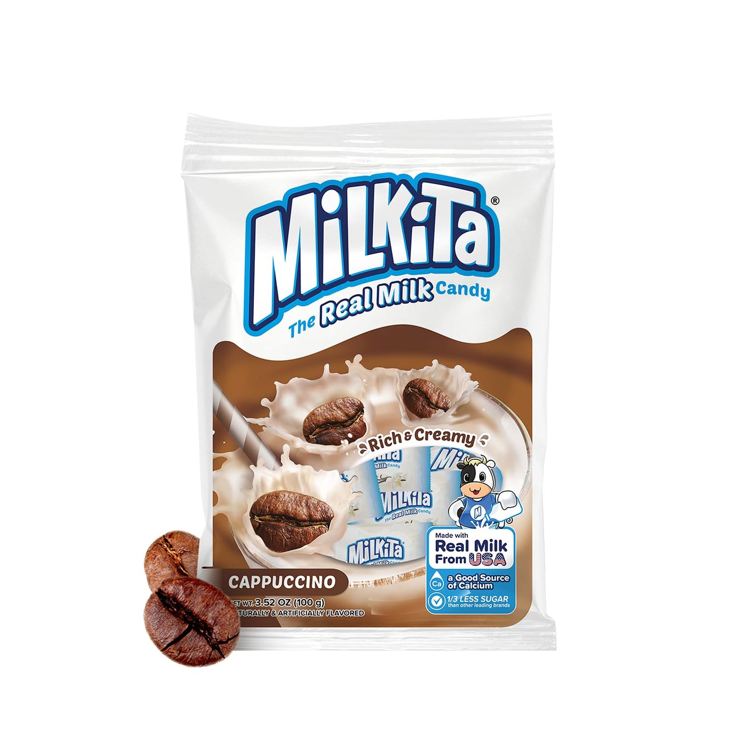 Product image of Milkita Creamy Cappuccino Milk Candy Bag Low-Sugar Fat Free Gluten Free Pack of 25