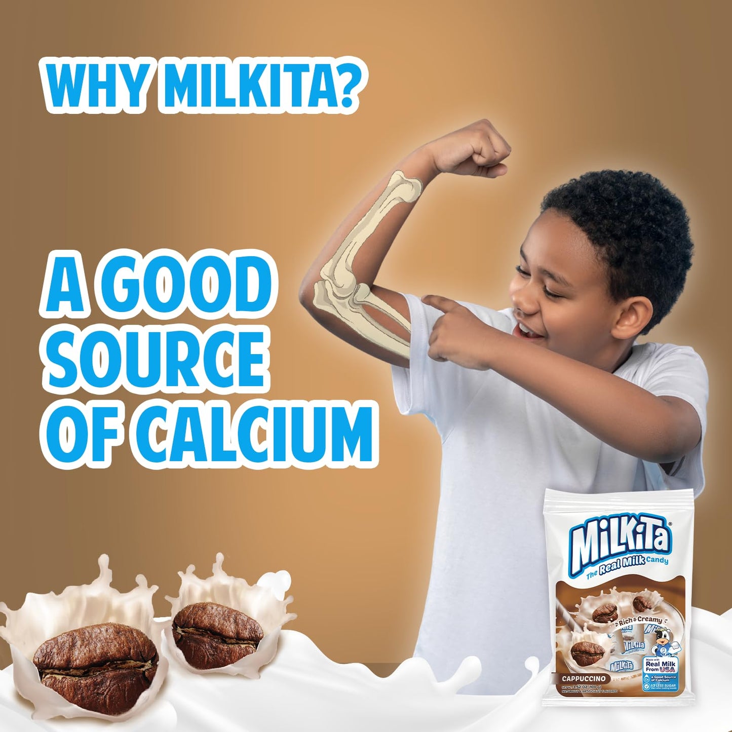 Product image of Milkita Creamy Cappuccino Milk Candy Bag Low-Sugar Fat Free Gluten Free Pack of 25